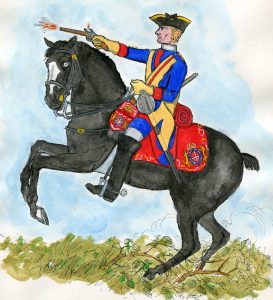 Royal Regiment of Horse (Blues): Battle of Dettingen fought on 27th June 1743 in the War of the Austrian Succession: Mackenzie after Representation of Cloathing 1742