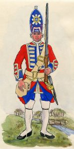 Royal Scotch Fuziliers: Battle of Dettingen fought on 27th June 1743 in the War of the Austrian Succession: Mackenzie after Representation of Cloathing 1742
