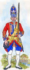Royal Welch Fuziliers: Battle of Dettingen fought on 27th June 1743 in the War of the Austrian Succession: Mackenzie after Representation of Cloathing 1742
