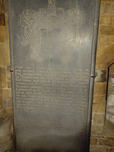 The memorial in Radway Church to the Royalist Captain Henry Kingsmill killed at the Battle of Edgehill on 23rd October 1642 in the English Civil War 