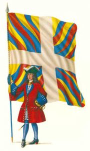 French officer with regimental colour: Battle of Malplaquet 11th September 1709 War of the Spanish Succession