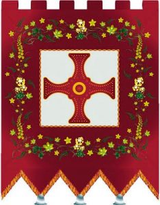 A modern representation by Ruth O’Leary of the Sacred Banner of St Cuthbert. The original was destroyed in the Reformation: Battle of Flodden 9th September 1513