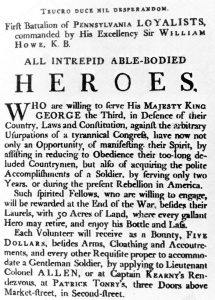 British recruiting poster: American Revolutionary War