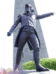 Statue of Brigadier John Stark on the Bennington Battle Memorial: Battle of Bennington on 16th August 1777 in the American Revolutionary War
