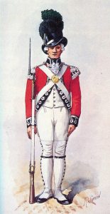 Light Company Man 1st Foot Guards: Battle of Fort Washington on 17th November 1776 in the American Revolutionary War: picture by Richard Simkin