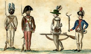 American soldiers sketched by a French officer at the Battle of Yorktown 28th September to 19th October 1781 in the American Revolutionary War