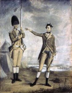 Grenadier and Officer of the British 62nd Regiment: Battle of Freeman's Farm on 19th September 1777 in the American Revolutionary War