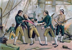 Death of the Spanish Admiral Gravina aboard Prince de Asturias at the Battle of Trafalgar on 21st October 1805 during the Napoleonic Wars: buy this picture