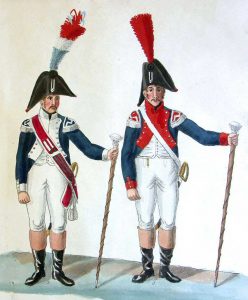 Drum Majors from the 4th and 2nd of the Line : Battle of Waterloo on 18th June 1815: picture by Suhrs