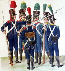French Light Infantry: Battle of Waterloo on 18th June 1815: picture by Suhrs