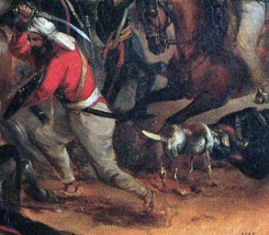 The dog 'Albert' at the Battle of Chillianwallah on 13th January 1849 during the Second Sikh War