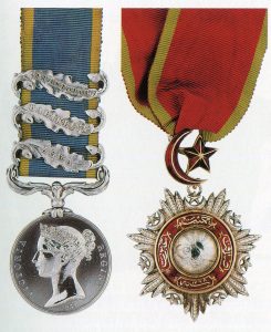 British Crimean War Medal 1854 to 1856 with clasps for Alma, Balaclava and Sevastopol and a Turkish Decoration: the Battle of the Alma on 20th September 1854 during the Crimean War