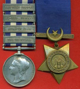 Egypt and Sudan Campaign Medal 1882 with clasp for the Battle of Tel-el-Kebir on 13th September 1882 in the Egyptian War and the Khedive's Star