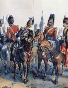 British cavalry in the Crimea: Battle of Balaclava on 25th October 1854 in the Crimean War: picture by Orlando Norie