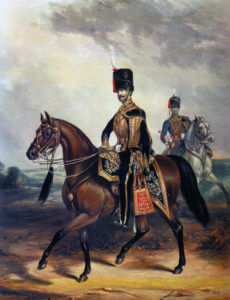 8th Hussars: Charge of the Light Brigade at the Battle of Balaclava on 25th October 1854 in the Crimean War: picture by Ackermann