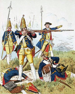 Prussian Grenadiers of the Guard in action at the Battle of Soor 30th September 1745 in the Second Silesian War