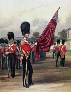 Ensign of the Grenadier Guards: Battle of Inkerman on 5th November 1854 in the Crimean War: print by Ackermann