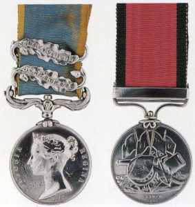 British Crimean War Medal 1854 to 1856 with clasps for Balaclava and Sevastopol and the Turkish Crimean War Medal: Battle of Balaclava on 25th October 1854 in the Crimean War