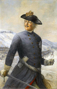 Leopold Prince of Anhalt-Dessau, the 'Old Dessauer': Battle of Kesselsdorf on 15th December 1747 in the Second Silesian War: picture by Max Korn