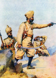 Punjabi infantry: Battle of Charasiab on 9th October 1879 in the Second Afghan War: picture by A.C. Lovett