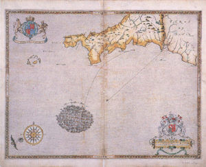 Spanish Armada charts published 1590: 1 Armada in the entrance to the Channel on 29th July 1588