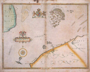 Spanish Armada charts published 1590: 10 English Fleet attacks the Armada at Gravelines on 8th August 1588
