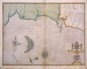 Spanish Armada charts published 1590: 2 Armada and English Fleet off Plymouth 30th and 31st July 1588