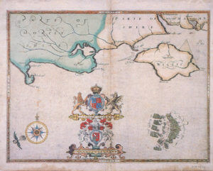 Spanish Armada charts published 1590: 7 English fleet attacks the Armada off the Isle of Wight on 4th August 1588