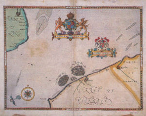 Spanish Armada charts published 1590: 9 Eight English fire ships attack the Armada on 7th August 1588