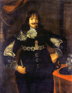 Major-General Sir James Lumsden, commanding the second rank of Foot in the centre of the Parliamentary-Scots army at the Battle of Marston Moor on 2nd July 1644 in the English Civil War