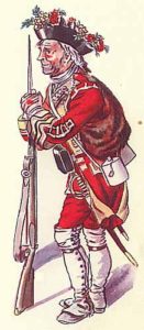 Soldier of the 20th Foot with roses in his hat at the Battle of Minden 1st August 1759 in the Seven Years War