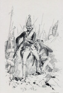 Prussian Guard Grenadiers: Battle of Hochkirch 14th October 1758 in the Seven Years War: print by Adolph Menzel