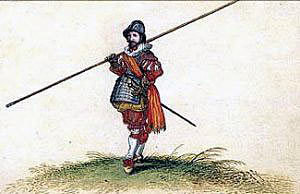 Pikeman of the English Civil War period; Battle of Lansdown Hill on 5th July 1643