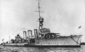 British Light Cruiser HMS Galatea. Galatea fought at the Battle of Jutland on 31st May 1916 as the lead of the 1st Light Cruiser Squadron