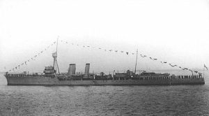 British Light Cruiser HMS Calliope. Calliope fought at the Battle of Jutland on 31st May 1916 in the 4th Light Cruiser Squadron