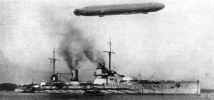 German Naval Airship flying over SMS Seydlitz