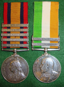 Queen’s South Africa War medal and King’s South Africa War medal awarded to Trooper Taylor of the 18th Hussars (Queen’s medal has the clasp ‘Talana’)
