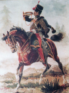 Trumpeter 11th Hussars: Charge of the Light Brigade at the Battle of Balaclava on 25th October 1854 in the Crimean War: picture by Harry Payne