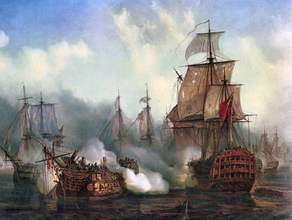 Battle Of Trafalgar   17 Redoutable Dismasted And Sinking By Auguste Mayer 1024x772 